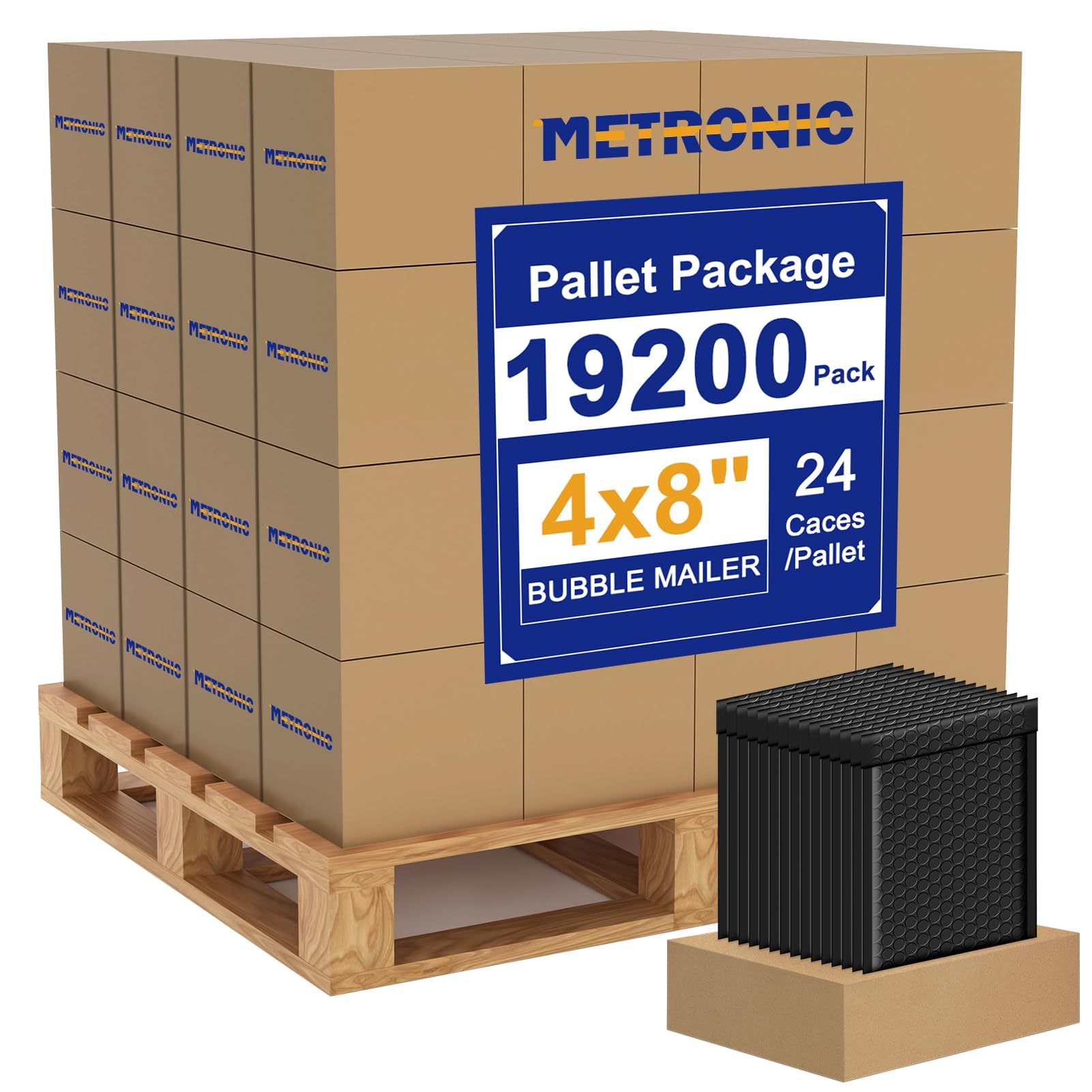 METRONIC 4x8" Bubble Mailers 19200 Pack Waterproof Black Padded Envelopes