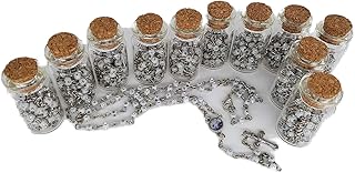 YRP 12 Baptism White Rosary in Glass Jar Bottle Beads Beaded Rosary Recuerdos De Bautizo Silver Catholic Crucifix Necklace Party Favor Baptism