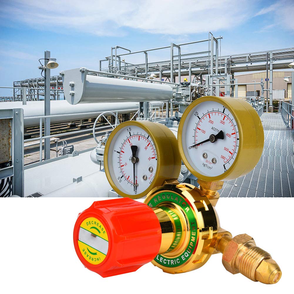 Riduttore di pressione del gas Regolatore del gas Misuratore del gas Manometro acetilene industria elettronica con manopola di regolazione in plastica per(60#Esporta acetilene 5/8 denti esterni)