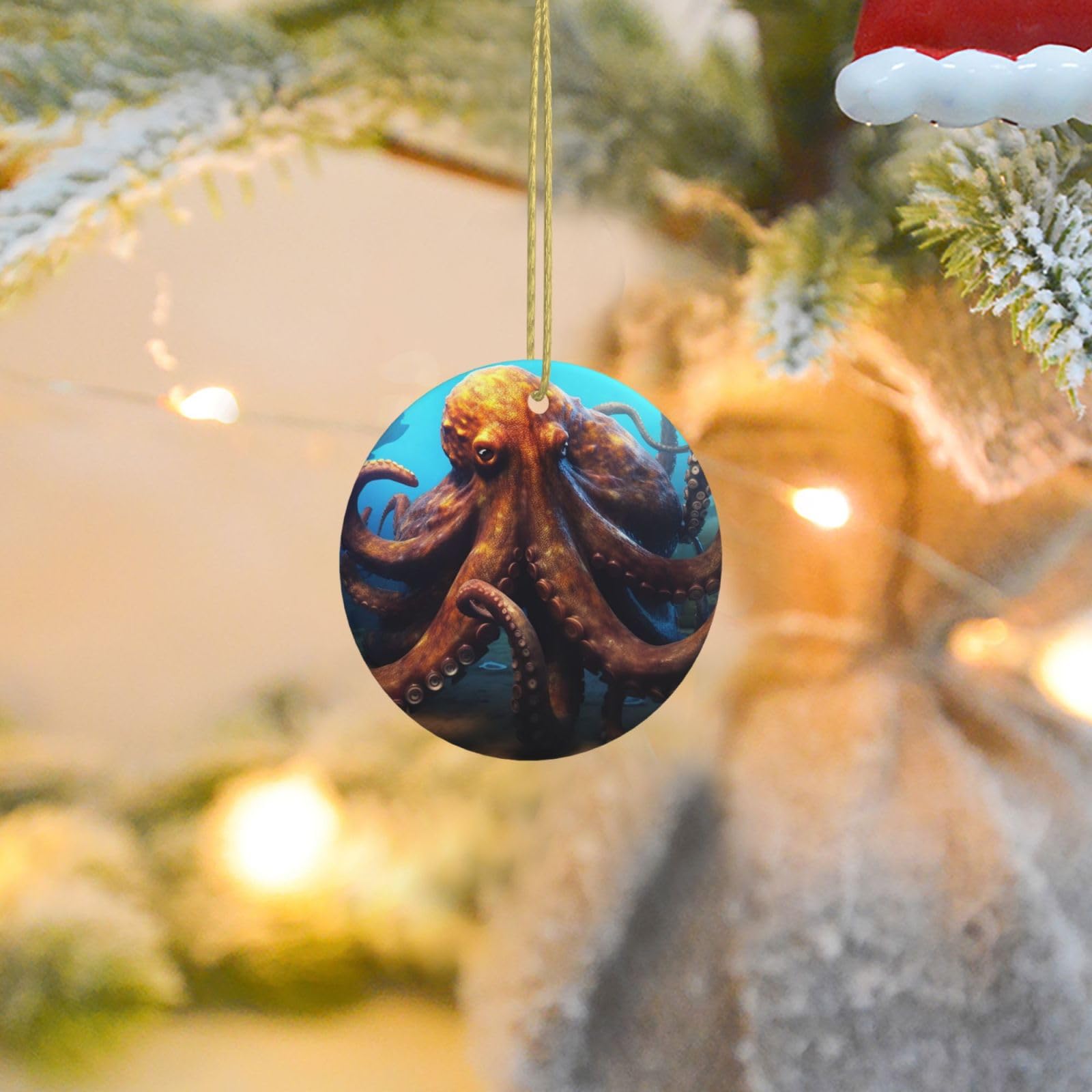 Christmas Ornaments for Christmas Tree Decoration Ceramic Hanging Huge Octopus Ornament with Gold Ribbon Crafts Round Pendant for Keepsake Gifts Glass Xmas Decor Party Supplies