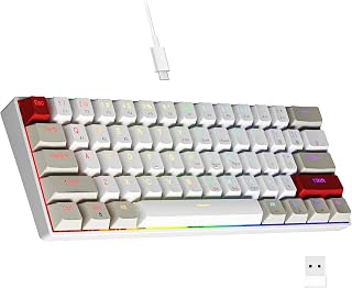 Newmen GM610 Gaming-Tastatur, 60% Weiß & Grau, mit zusätzlichem Keycap-Spiel, RGB mechanische Tastatur, kabellos, Bluetooth und kabelgebunden, Upgrade-fähig für Win/Mac/Android, Gamer-Tastatur