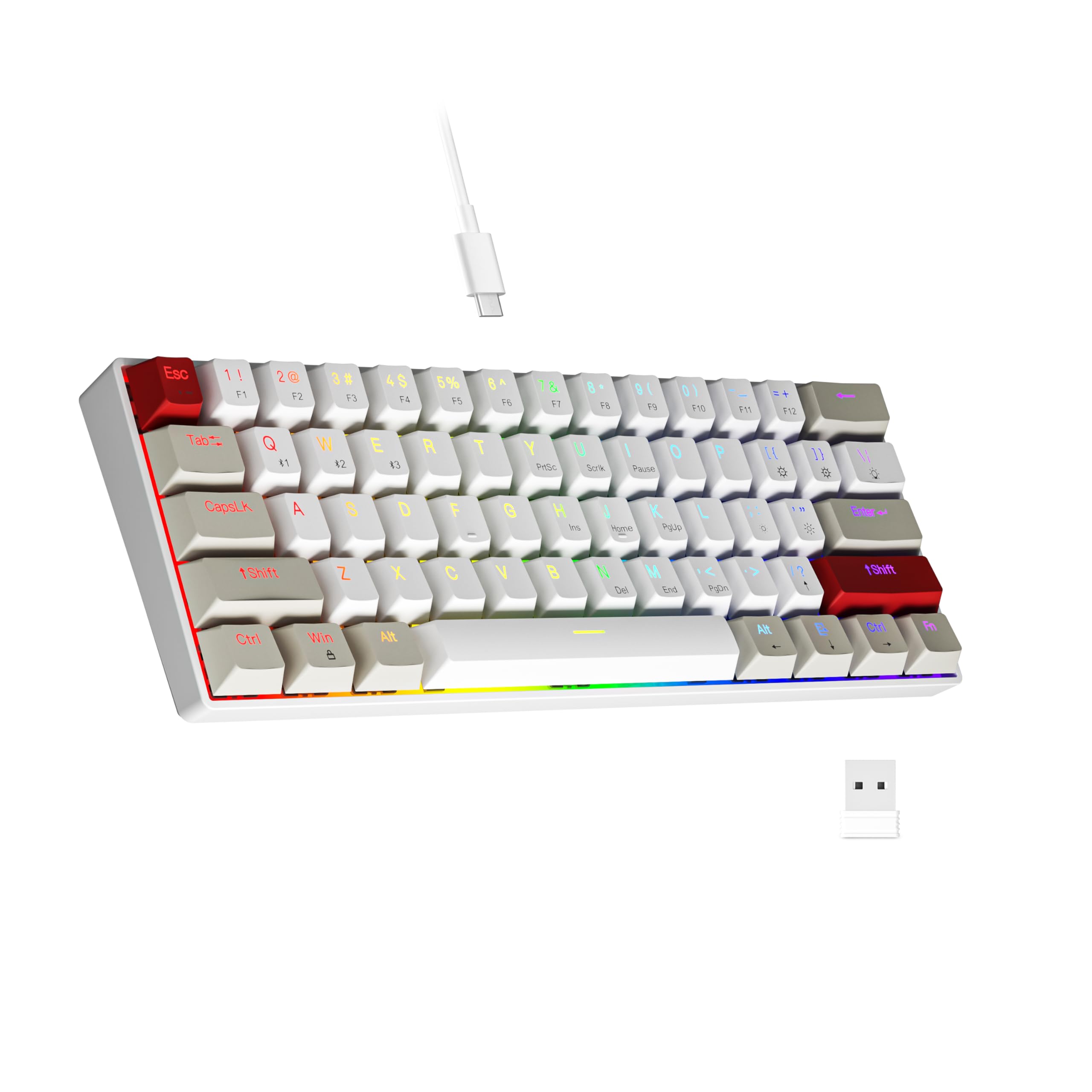 Newmen GM610 Clavier de Jeu mécanique 60% remplaçable à Chaud supplémentaires, rétroéclairé RVB, Touches programmables complètes pour Windows/Mac/Android (Red Switch)