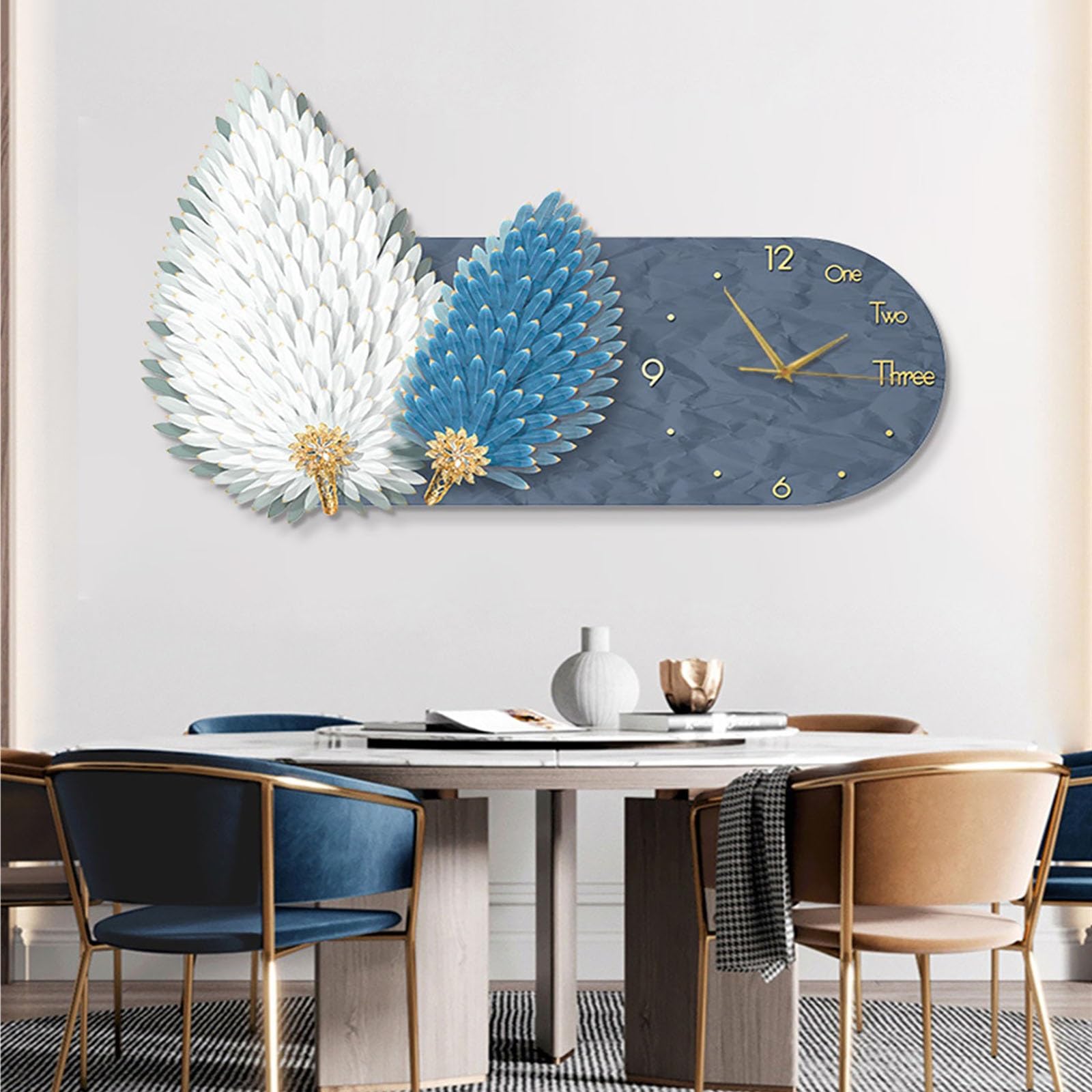 Decorazioni Grande lampada da parete con piume orologio e luci a LED