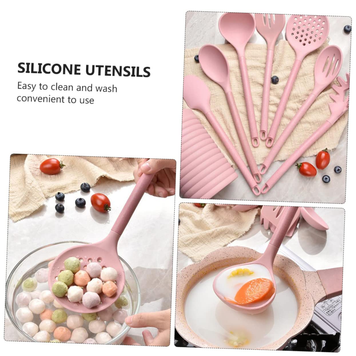Zerodeko Utensilios de Cocina de Silicona Mango de Madera Espátula de Cocina Resistente Utensilios para Cocinar Sartenes