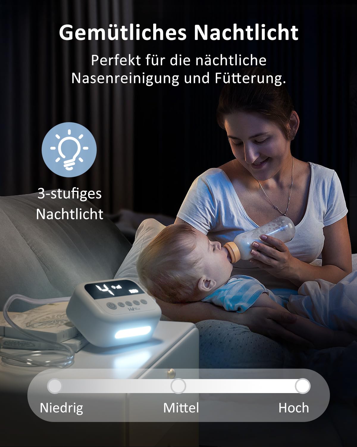 Nasensauger Baby Elektrisch |Elektrischer Nasensauger für Babys 9 Saugstärken Nasensekretsauger Baby Staubsauger Wiederaufladbar Mit Licht und Beruhigender Musik Sicher Effizient Sanft 4