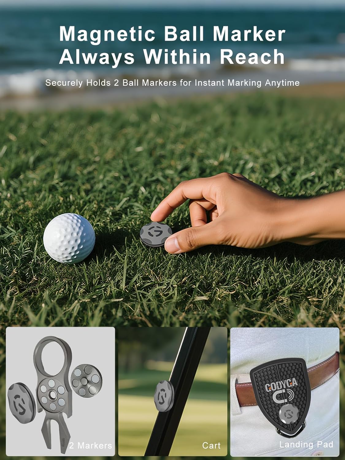 GODYGA Titanium 4-in-1 Golf Divot Tool with 2 Magnetic Ball Markers, Premium Golf Accessories for Men – Divot Repair Tool, Ball Marker, Groove Cleaner, Bottle Opener, Gift for Dad