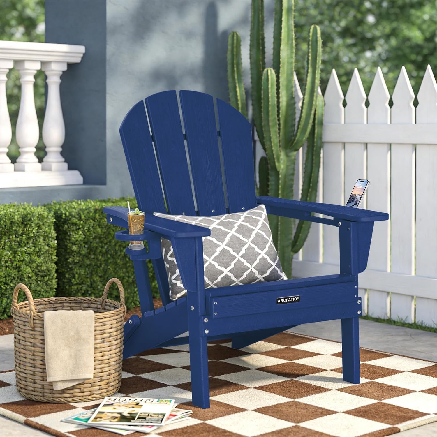 Adirondack Chair HDPE Cup Holders Heavy Duty Patio Woodgrain Navy image 2