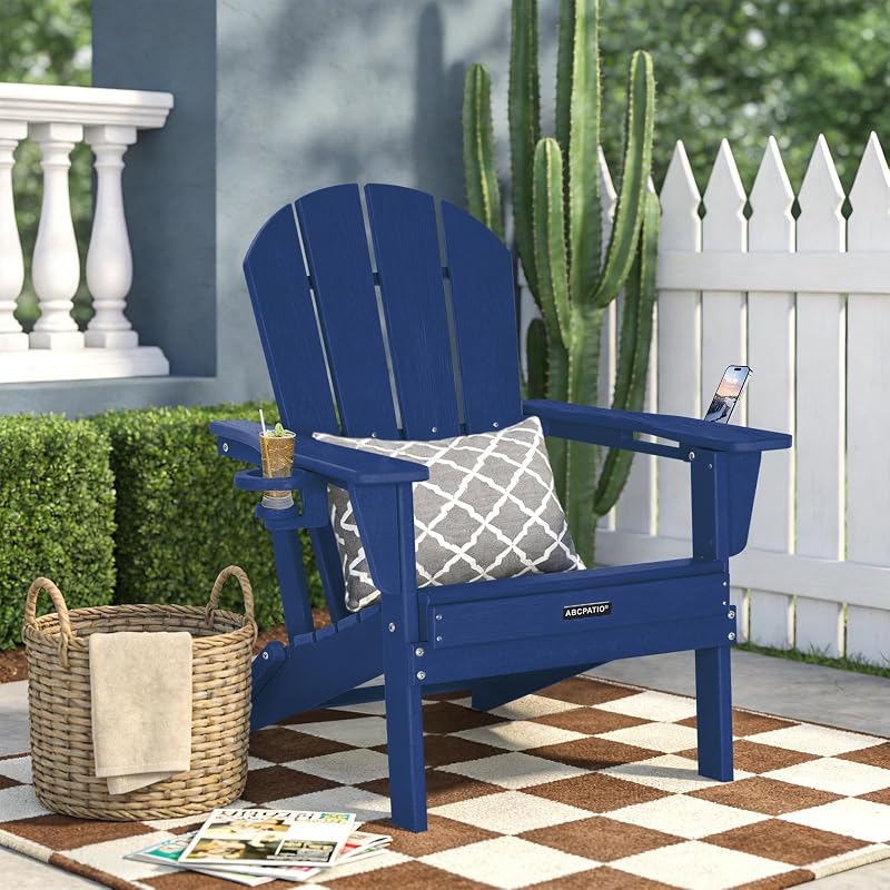 ABCPATIO Adirondack Chair HDPE Cup Holders Heavy Duty Patio Woodgrain Navy image 2
