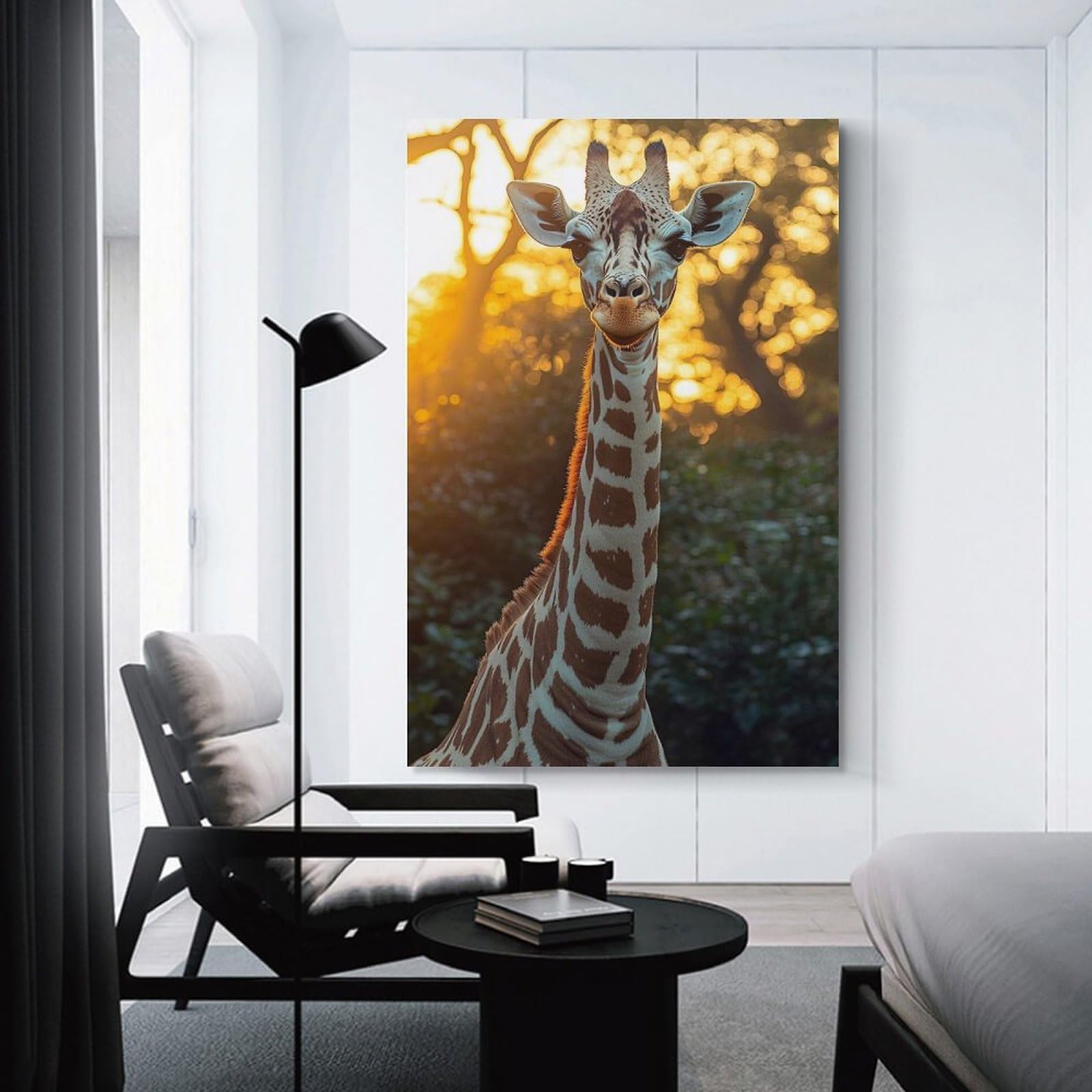 Junmoney Giraffe Portrait in Golden Light Wall Picture Print 20x30inch(50x75cm), for Calm Bedrooms, Home Corners Or Flats, Home Artwork with A Soft Interior Feel