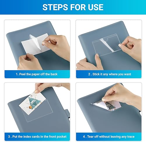 Miniatura 5 de MaxGear 2x3.5 Index Card Pockets, 54 Pack Self Adhesive Library Card Pocket with Top Open Loading, Plastic Label Holders for Storage Bin, Clear