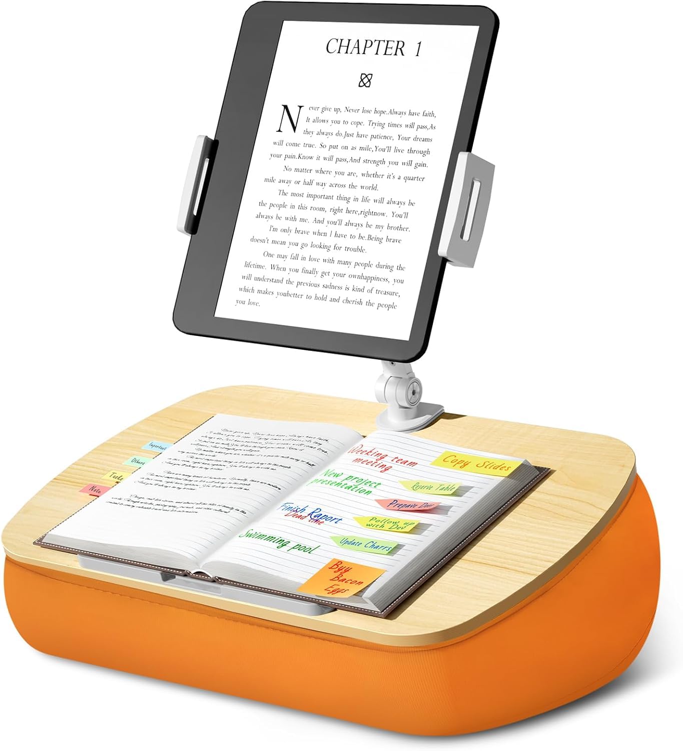 Supporto Cuscino Tablet, Porta Tablet con braccio regolabile, compatibile con iPad, Kindle, Cellulare (4,7-13"), scrivania per la lettura a mani libere a letto, sul divano (Arancione)