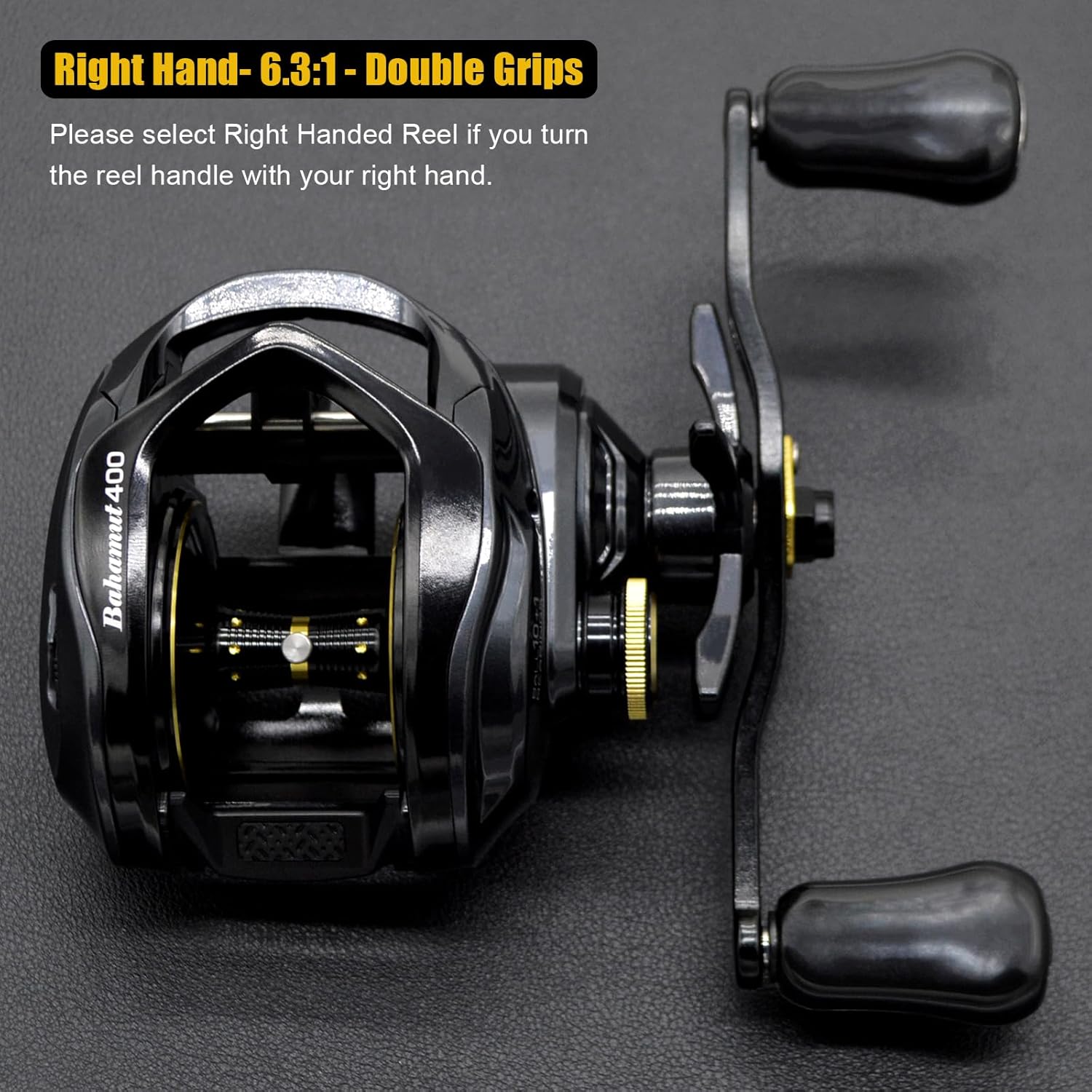 Bahamut 400 Baitcaster Reels, Large Capacity for Jigging, 10+1 Stainless Steel Bearings, 35 LBs Drag, 4.5in Long Power Handle, Carbon Fiber Frame and Side Covers, Baitcasting Fishing Reel