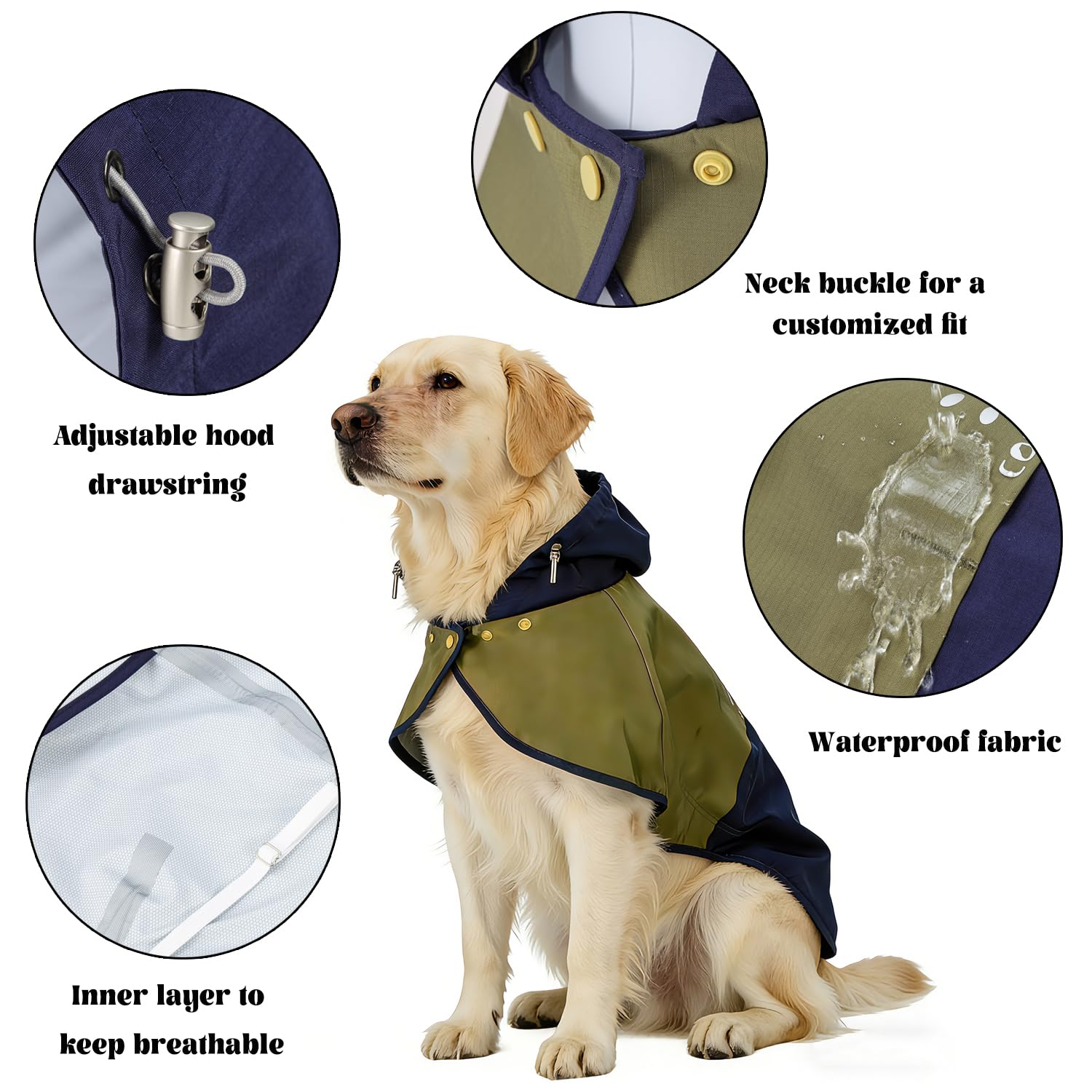 Manteau de Pluie pour Chien, Imperméable avec Capuche Réglable et Pattes Élastiques - Veste Respirante pour Chien de Petite, Moyenne ou Grande Taille, Taille S