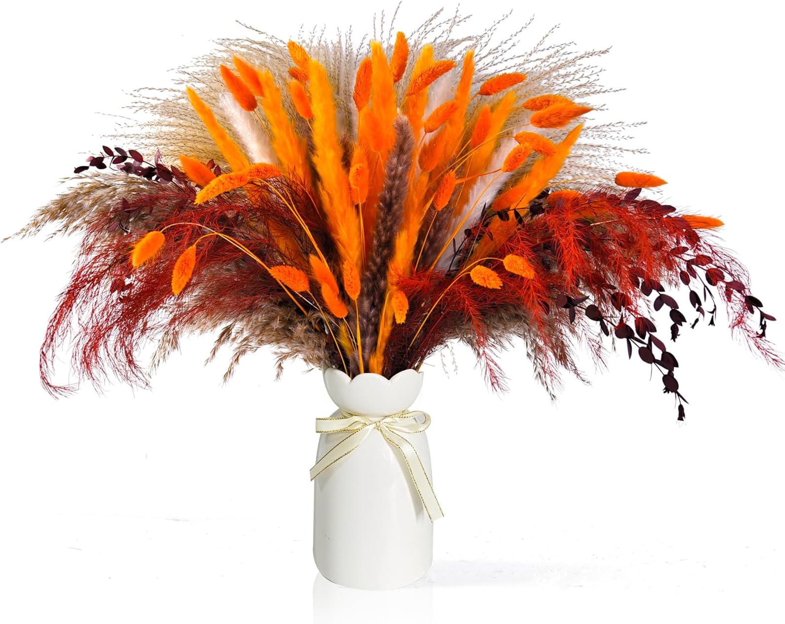 101PCS Dried Pampas Grass Mix Bouquet: Bunny Tails, Dried Flowers, Reed Grass for Boho Home Decor, Fall Arrangement, Centerpiece, Rustic Farmhouse, Wedding Decor