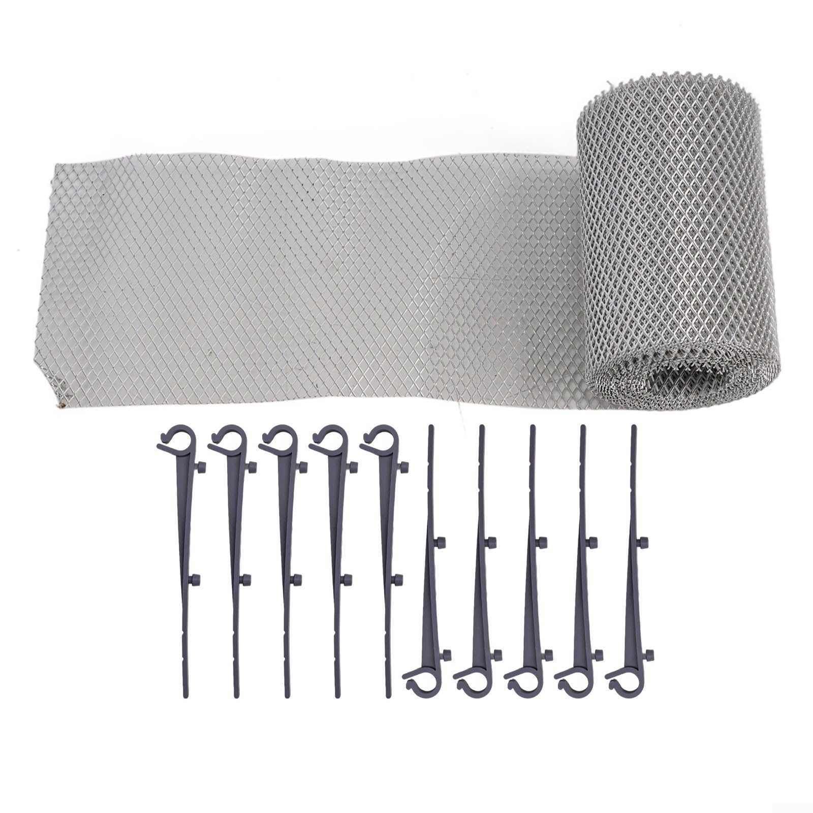 Dachrinnenschutz, Netz-Aluminium-Sichtabdeckung mit Haken, DIY für Laubschutz für Regenrinnen, dickes Netz-Fallrohrfilter, grau (150 x 6,1)