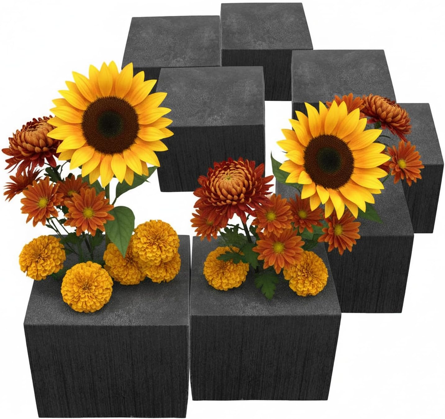 XCEL Floral Foam Blocks - Reusable, Weather Resistant Craft Foam for Artificial Flower Arrangements, Faux Florist Foam Planters Florist Supplies (Black 4" x 4" x 3" - 8 Pack)