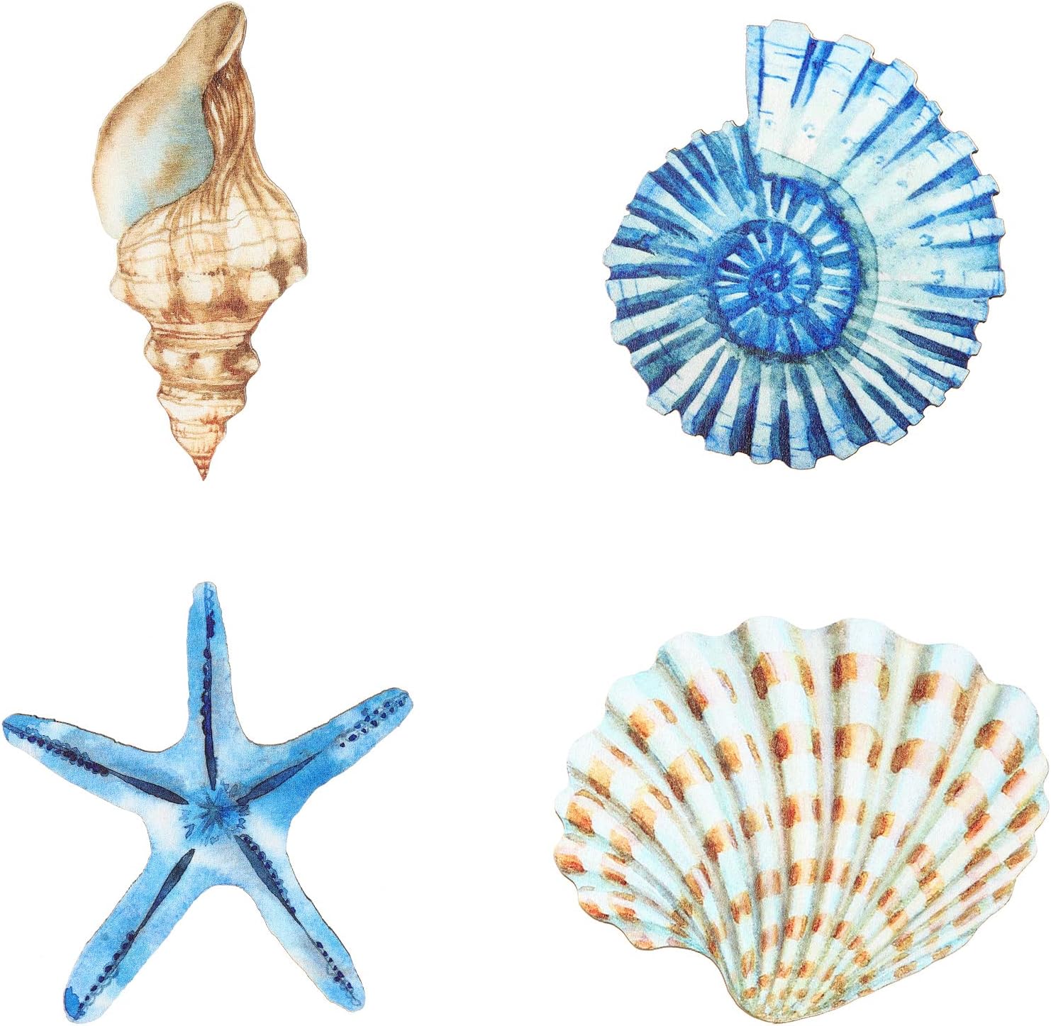 Yookeer 4 Pcs Beach Bathroom Decor Seashell Starfish Wall Decor Beach Theme Wall Art Rustic Summer Ocean Coastal Wall Decor Accessories for Bathroom Living Room Bedroom Gifts (Small)