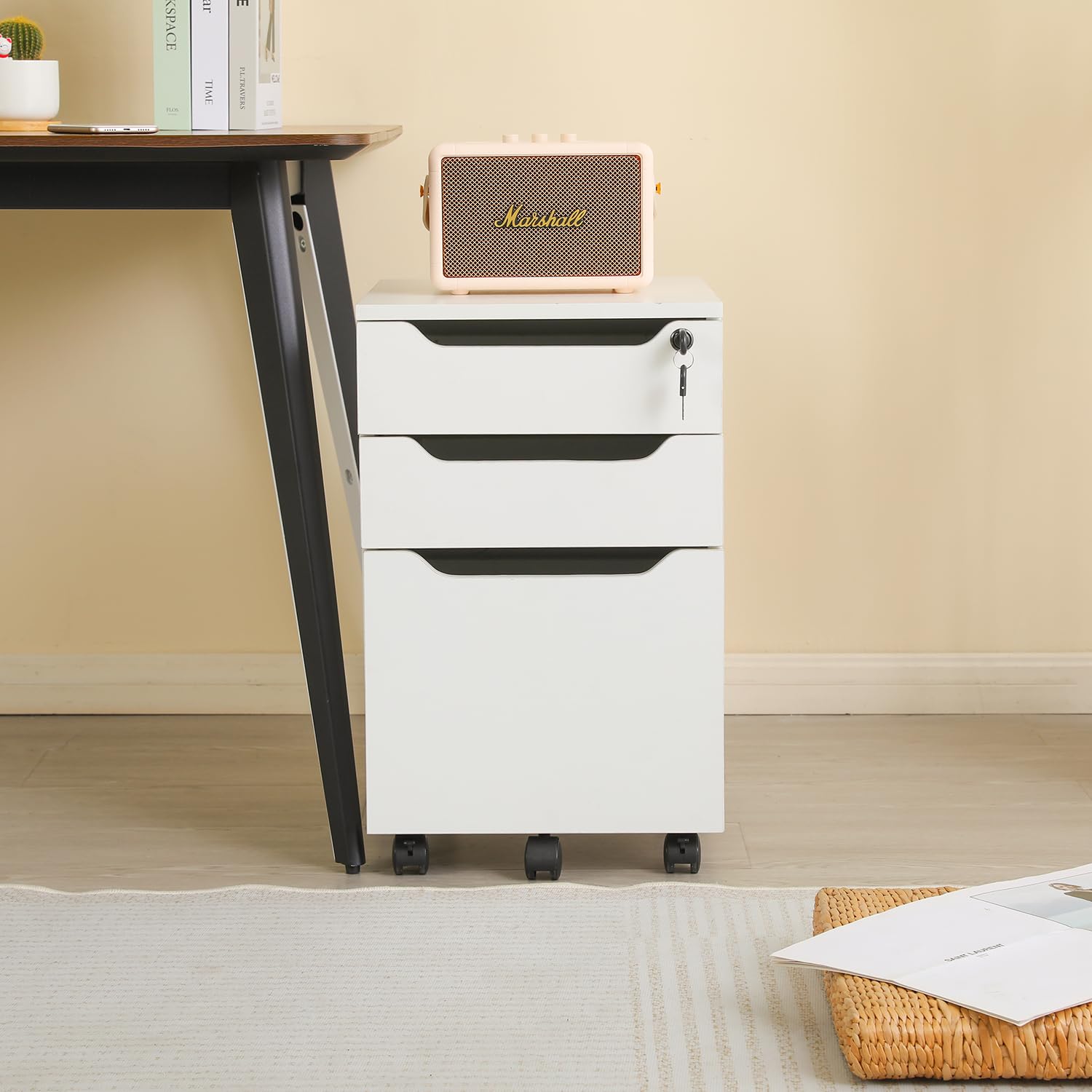 Amazon.co.jp: デスクワゴン サイドワゴン ラック 鍵付き 脇机