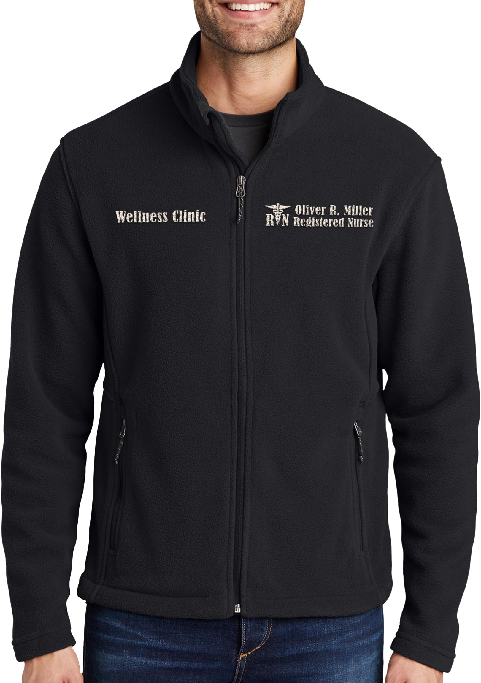 Custom Embroidered Midweight Fleece Jacket Personalized Registered Nurse Jacket
