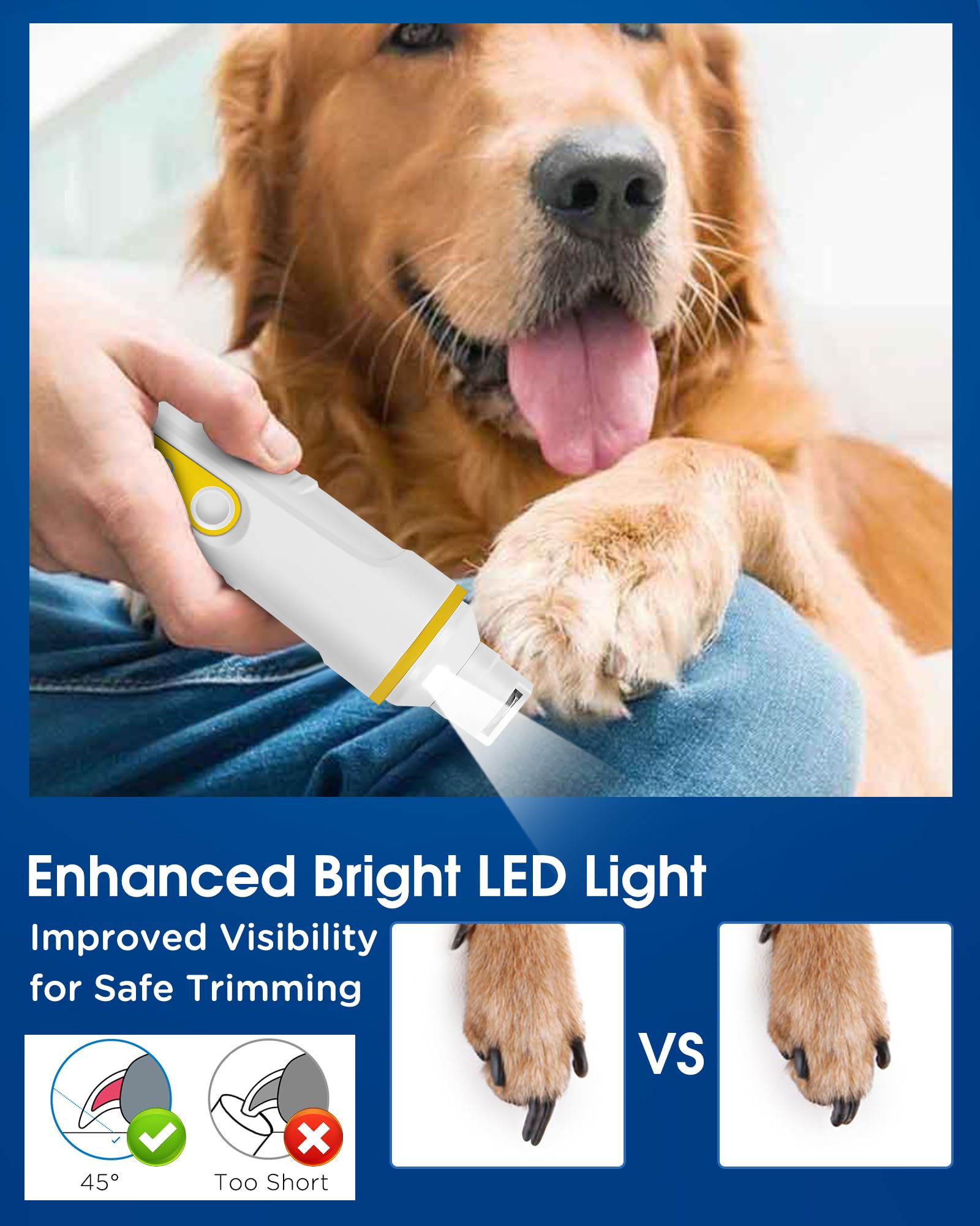Dog Nail Grinder with Enhanced LED Light – Super Quiet, 2-Speed, USB-C Rechargeable, LED Smart Display, 3 Grinding Options, Pet Nail Trimmer for Dogs Cats and All Pet Sizes - image 4