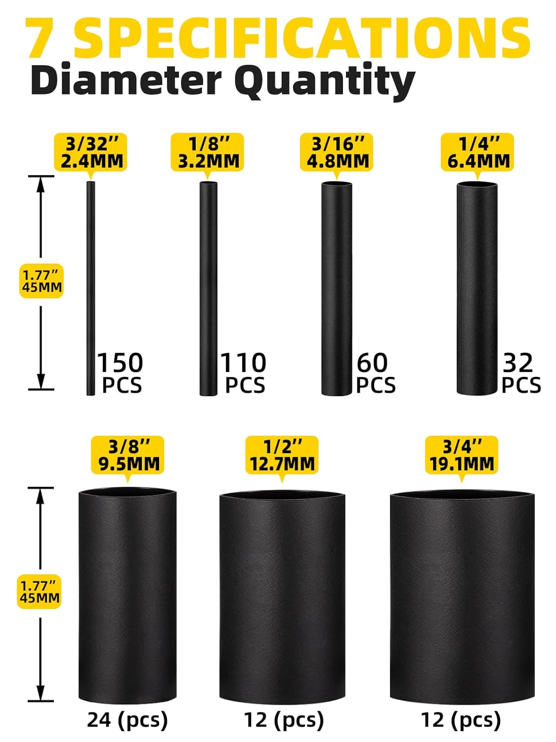 Heat Shrink Tubing Kit,Eventronic 3:1 Ratio Adhesive Lined,Marine & Industrial Grade Shrink Wrap,Waterproof Heat Shrink Tubing ,Black-400 PCS: Industrial & Scientific