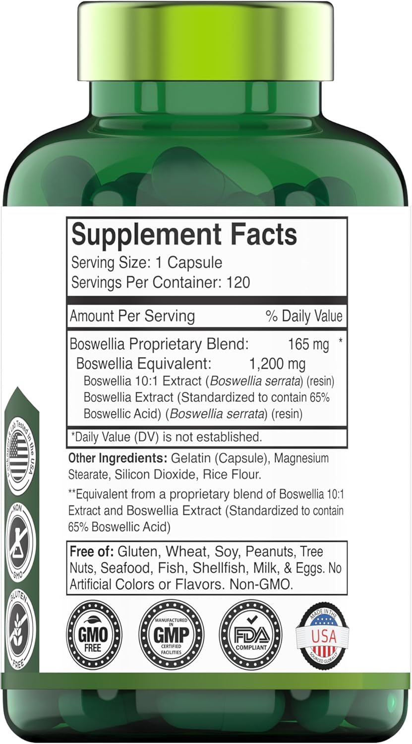 tnvitamins Boswellia Extract Capsules, 120 Count | 1,200 mg Per Capsule | 65% Boswellic Acids + 10:1 Concentrated Extract | Boswellia Serrata | Joint & Mobility Support* thumbnail