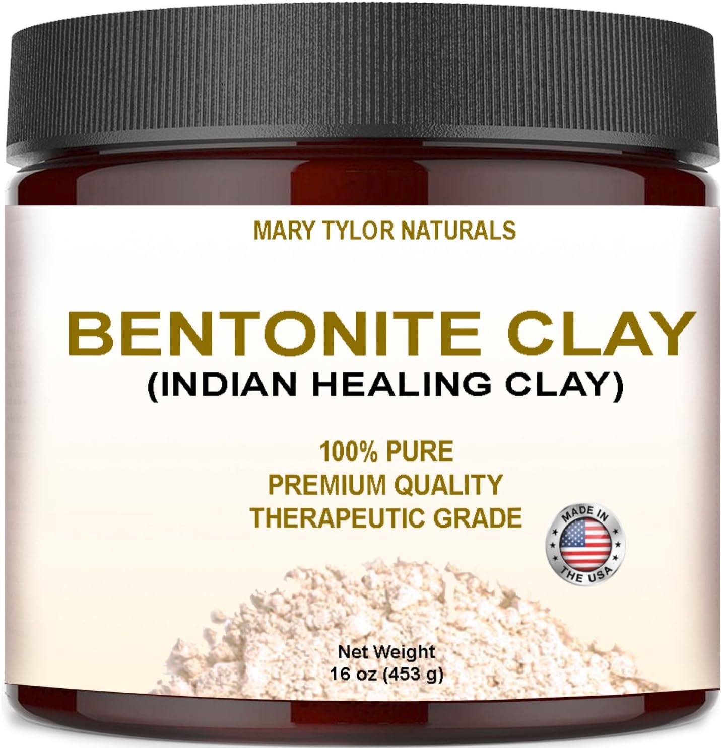 Bentonite Clay Large 16 oz Jar, Indian Healing Clay Powder By Mary Tylor Naturals tural Healing Facial Mask, Deep Pore Cleansing, Removes Excessive Facial Oil, Reduces Acne, Made in the USA