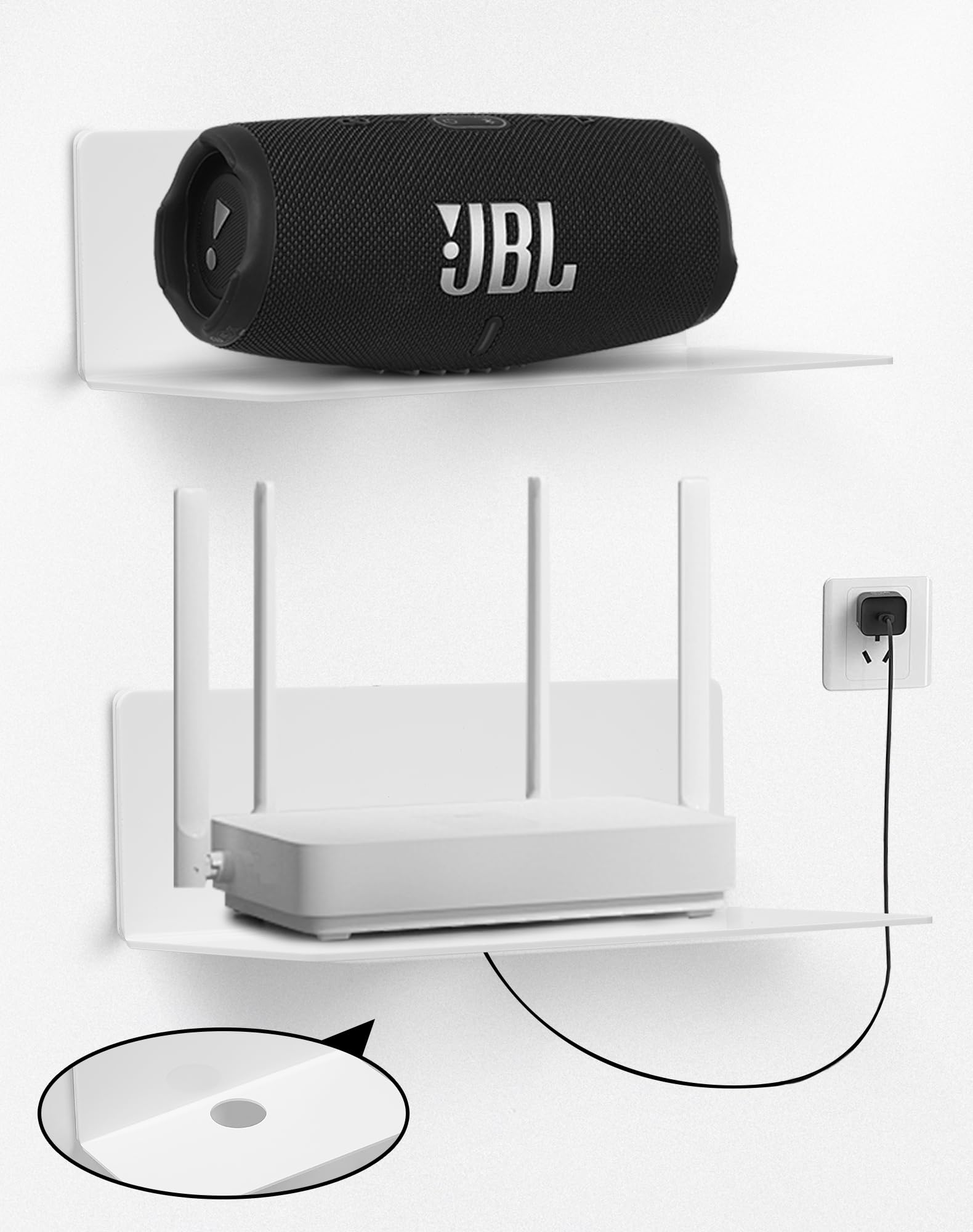 A aBlumen Baldas Pared Sin Agujeros 2 Piezas Estantería Sin Taladro Estantería Pared Sin Agujeros para Altavoces, Mini Sistema Estéreo, Enrutador, Cámara de Vigilancia, Control de Juegos