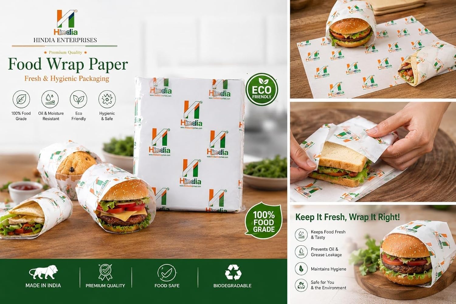 Food Wrap Paper, White, 100% Food Grade, Oil & Moisture Resistant, for Burgers, Sandwiches & Wraps (3 Packet (450 Sheet)) 2