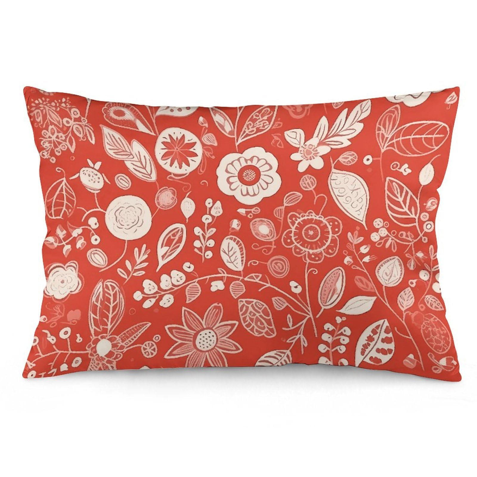 NTVOWPZO 2 Pack Decoration Throw Pillow Covers 20"x30" Pillowcases Covers Flowers on Red Background Pillowcases Modern Farmhouse Home Decor Sofa Cushions Covers for Couch Bed Living Room