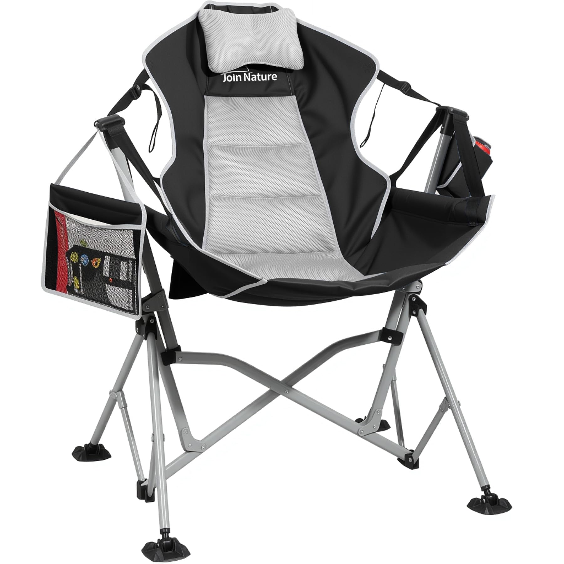 Oversized Hammock Camping Chairs, Folding Swing Chair with 1-Step Design, Swinging Hammock Chair with Adjustable Backrest, Lumbar Support & Headrest for Outdoor&Indoor, Support 400LBS, Black