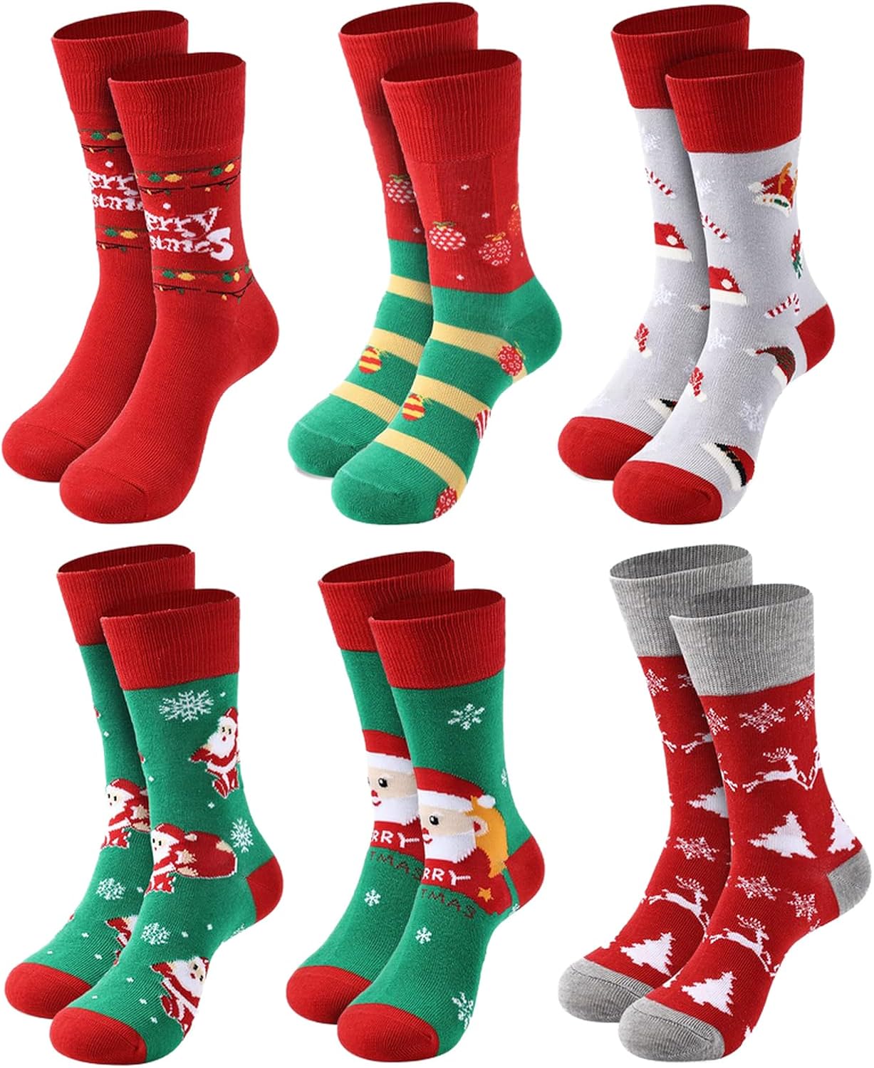 6 Pairs Christmas Socks for Women,Xmas Crew Socks Holiday Gift Novelty Socks US Size 6-13