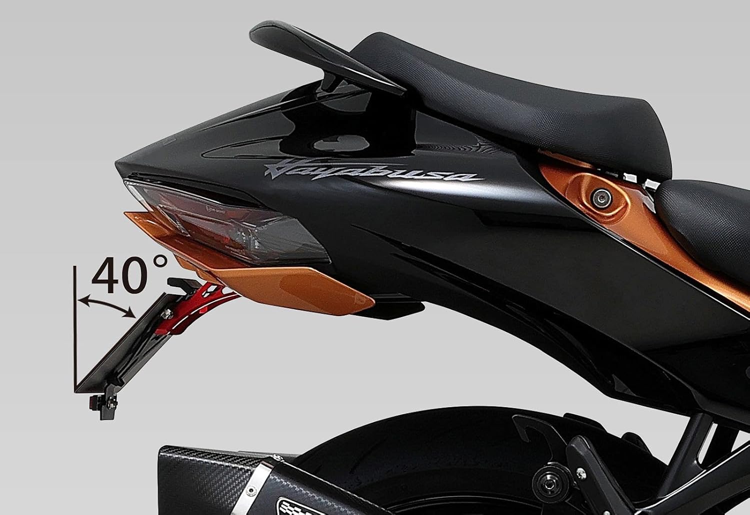 Close-up of the reflector and YOSHIMURA sticker on the fender eliminator kit