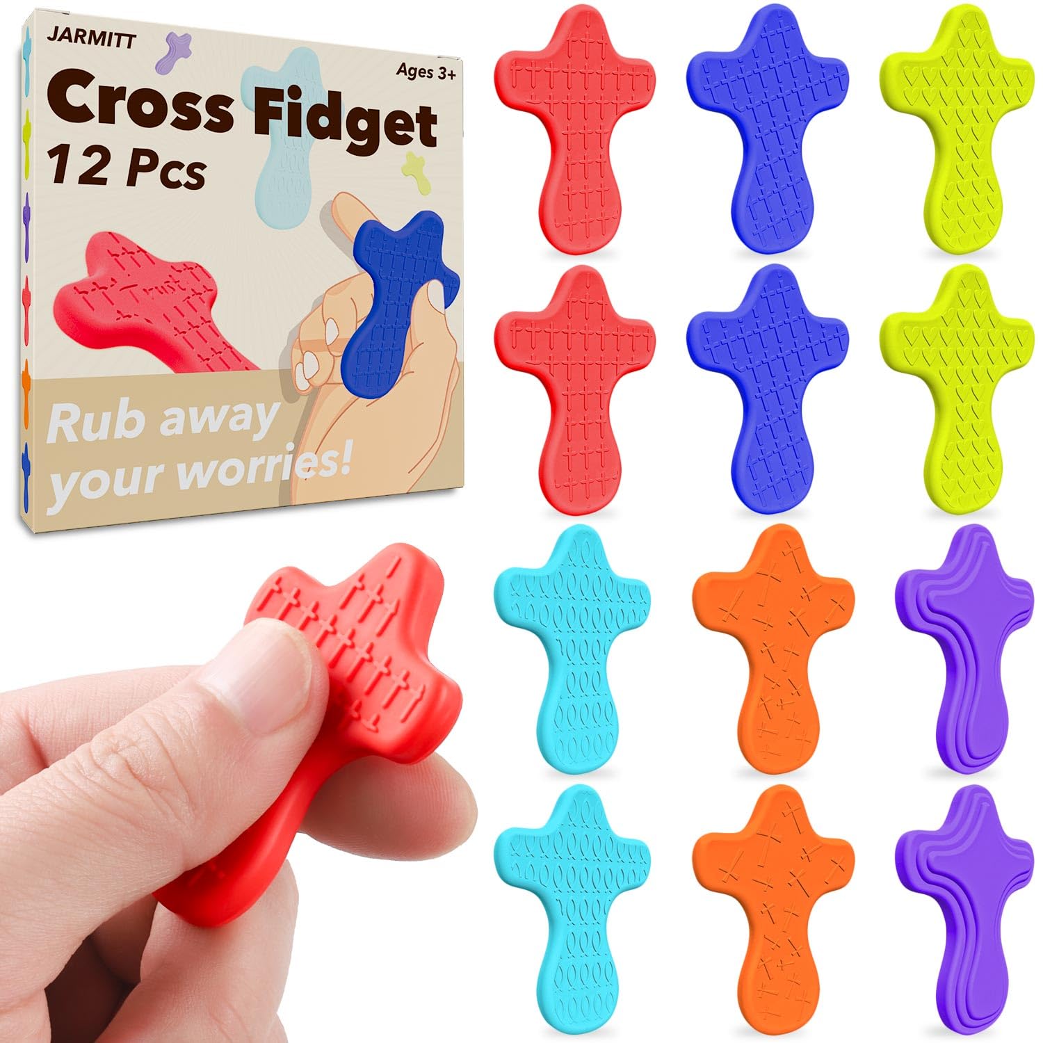 Photo 1 of 12 Pcs Cross Fidget Toy, Textured Worry Pocket Cross, Quiet Sensory Toy for Autism ADHD, Stress Relief, Christian Prayer Cross Fidget for Church Giveaways, Sunday School, Classroom Prizes.