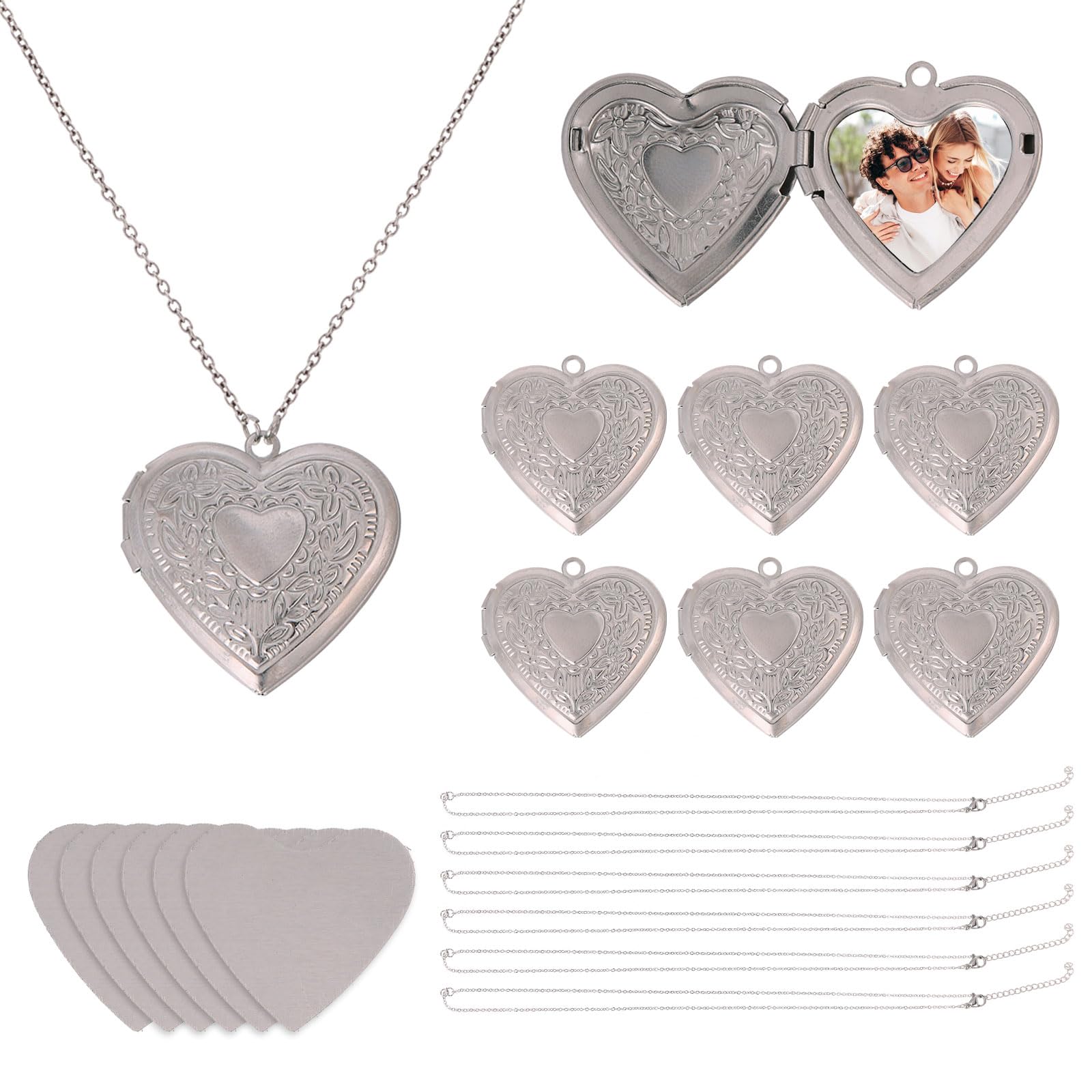 CHGCRAFT 6 Sets Heart Locket Necklace Sublimation Blank Bezel Necklace Stainless Steel Heart Shaped Locket Pendant Love Heat Used for Souvenirs Gifts and Daily Accessories