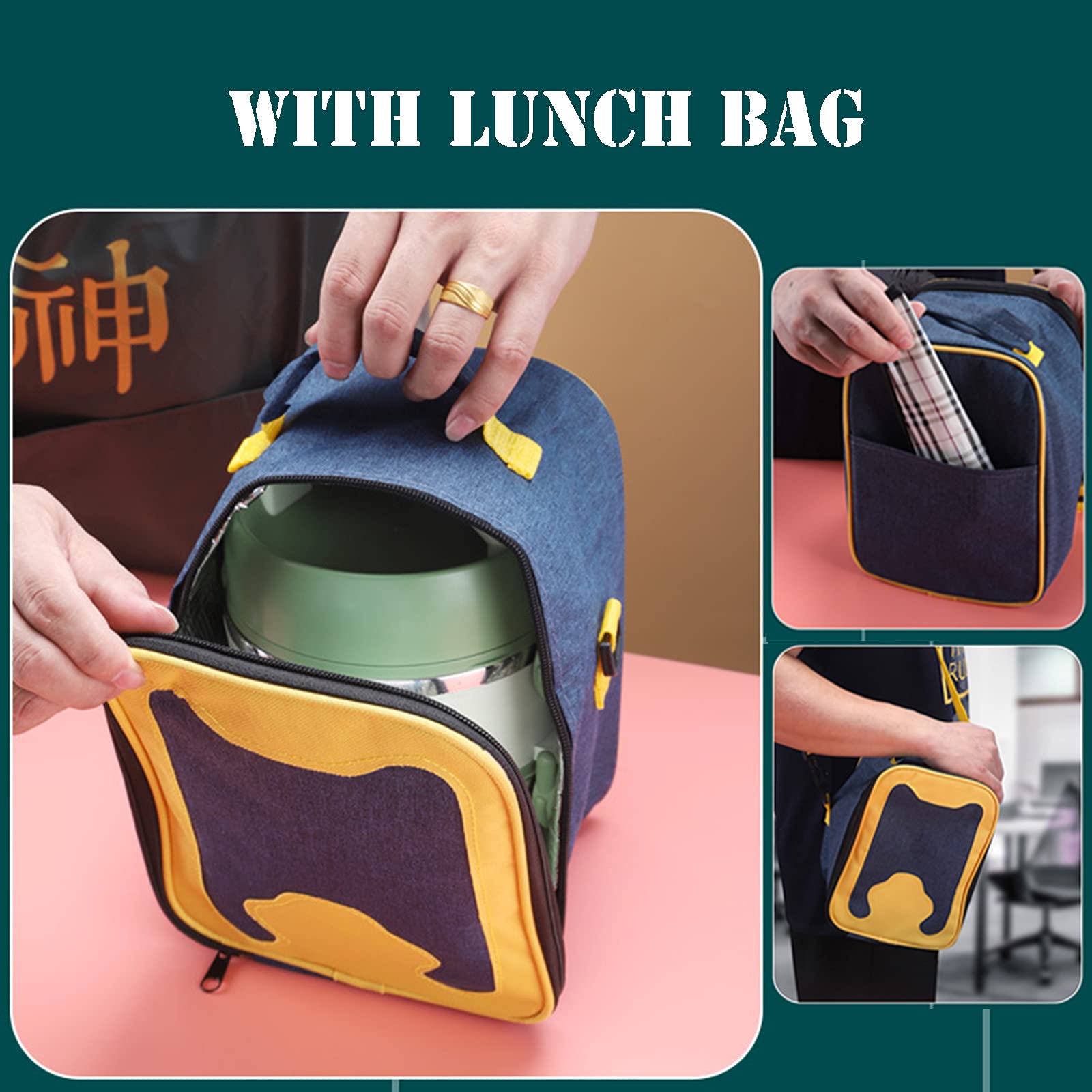 Fiambrera térmica de 4 Niveles con Bolsa para el Almuerzo: Mantiene la Comida Caliente o fría para niños, Adultos, la Escuela, la Oficina, los picnics y los Viajes. Colo