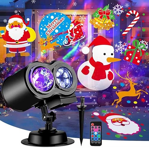 Luces de proyector de decoraciones navideñas mejoradas 2025, FLITI 19 HD Slide Christmas Projector (olas oceánicas y patrones), proyector navideño