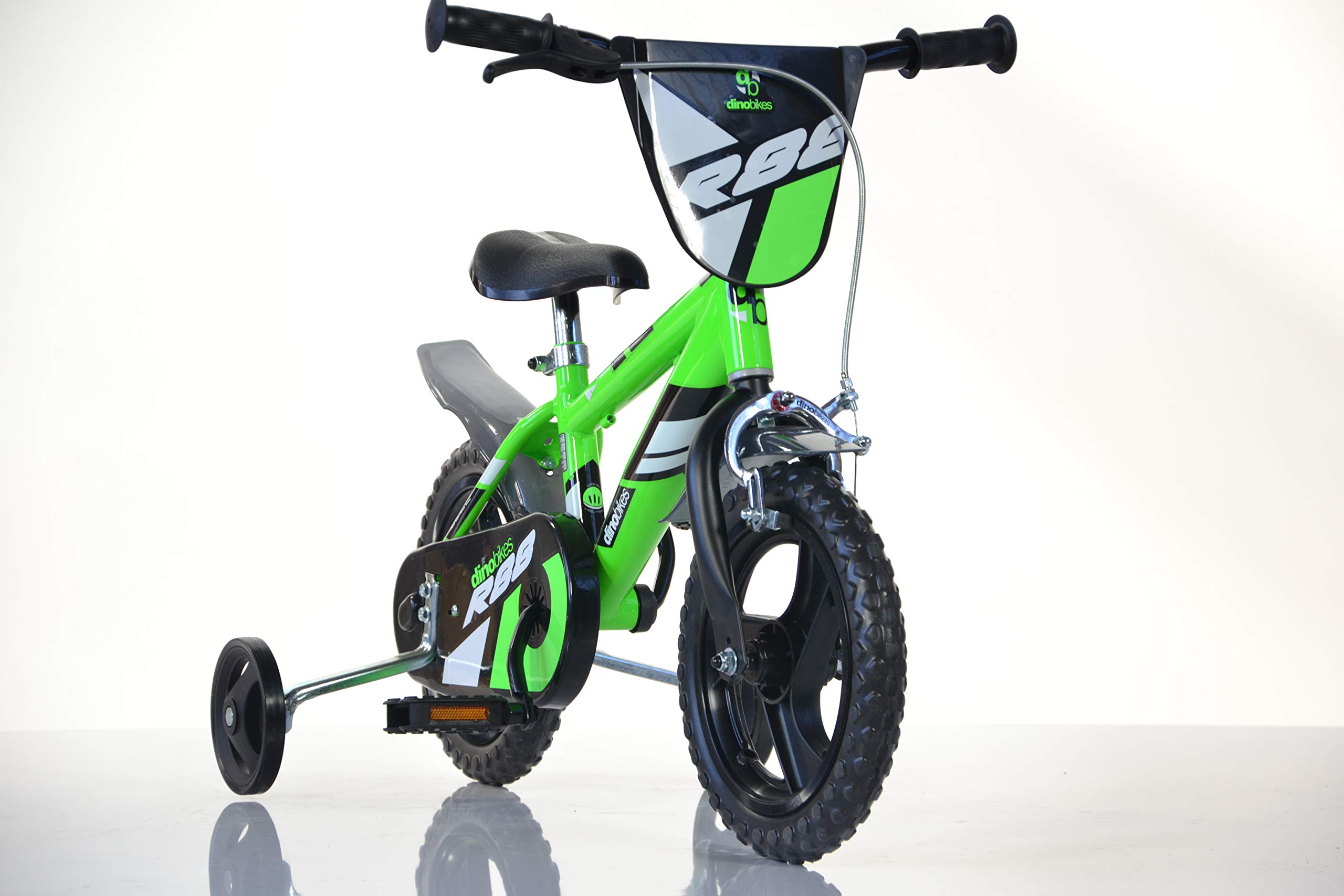 Dino Bikes Bicicleta Infantil para niños 412U, Color Verde, 12 Pulgadas, con Certificado TÜV, Original, con Ruedas estabilizadoras, Regalo para niños