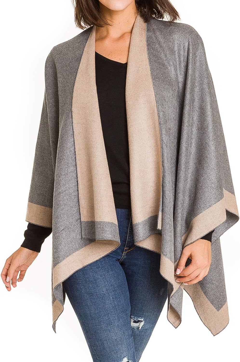 MIMOSITO Women's Shawl Wrap Poncho Ruana Cape Cardigan Sweater Open Front for Fall Winter