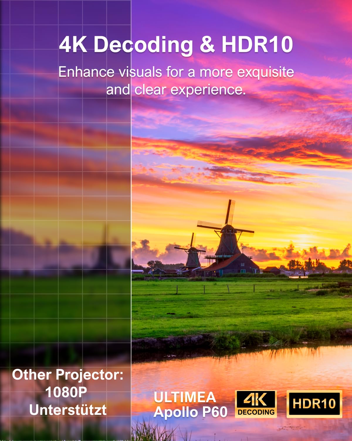 ULTIMEA Projektor 4K, obsługiwany z funkcją Auto Focus/Keystone 6D, projektor 1080P rodzimego kina domowego z 900 ANSI, unikanie obiektów, projektor WiFi 6 Bluetooth dla iOS/Android/TV Stick
