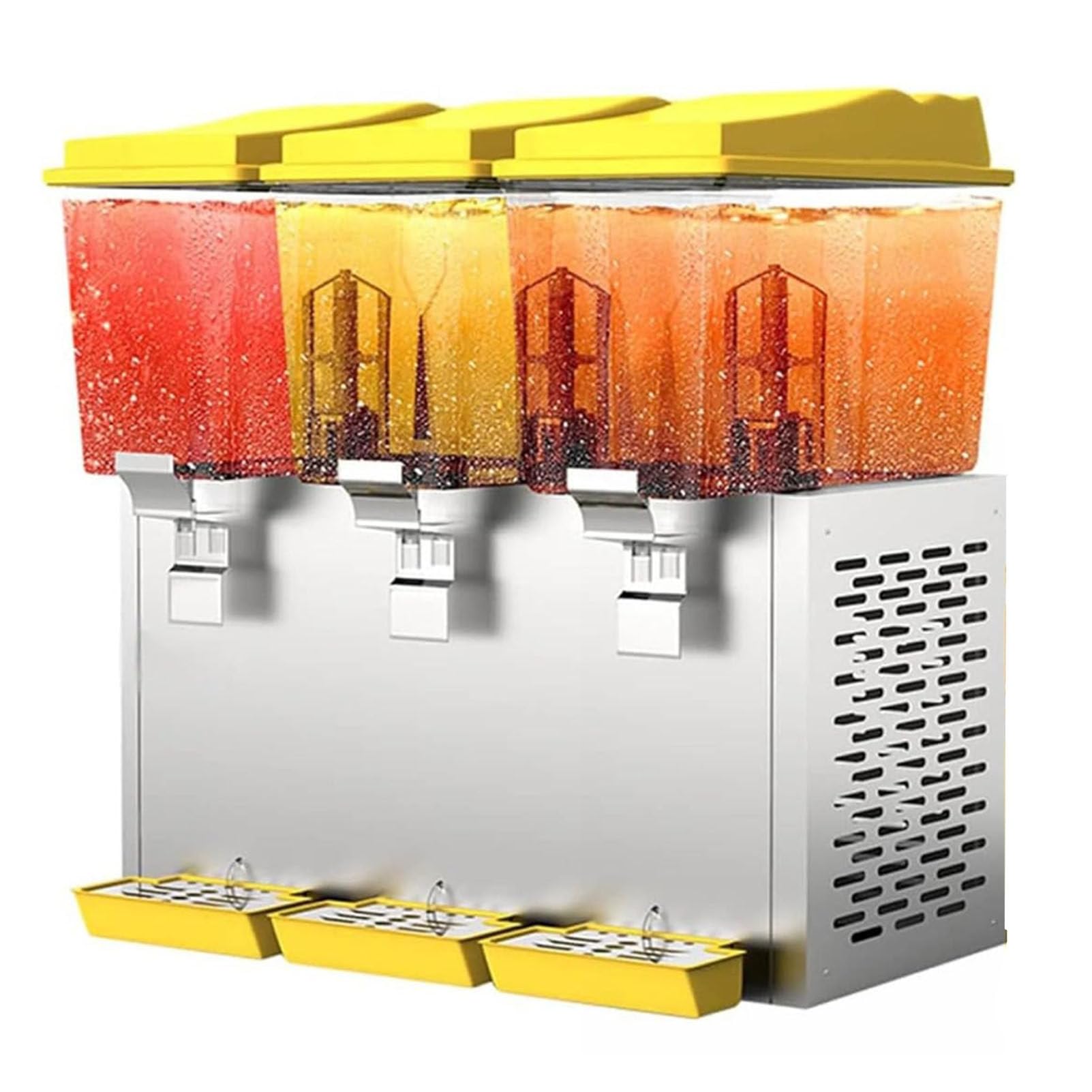 HCZKIUJY Juice Dispenser, Stainless Steel and Clear Glass, Commercial Beverage Dispenser with Three Heads for Breakfast Buffet, Bars, and Hotels (Yellow)