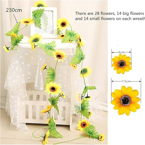 Miniatura 2 de 2 Pcs Artificial Sunflower Garland,Sunflower Vine with Leaves,Hanging Garland with Green Leaves,Outdoor False Flower Arch,Arrangement for Wedding