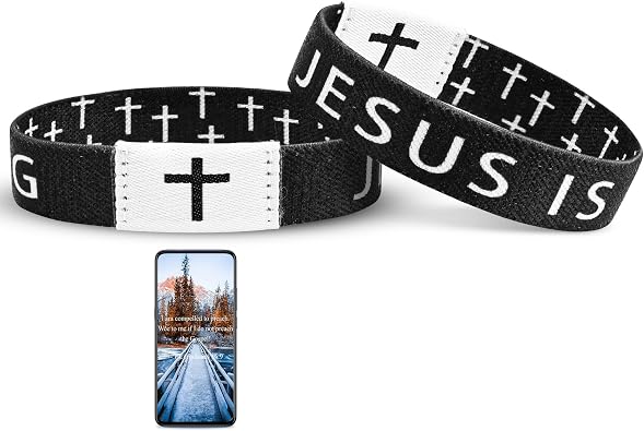 Daily Bible Verse Jesus is King Bracelet, Christian Jesus Wearable Bracelet Wristband for Women Men Black