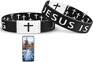 Daily Bible Verse Jesus is King Bracelet, Christian Jesus Wearable Bracelet Wristband for Women Men Black