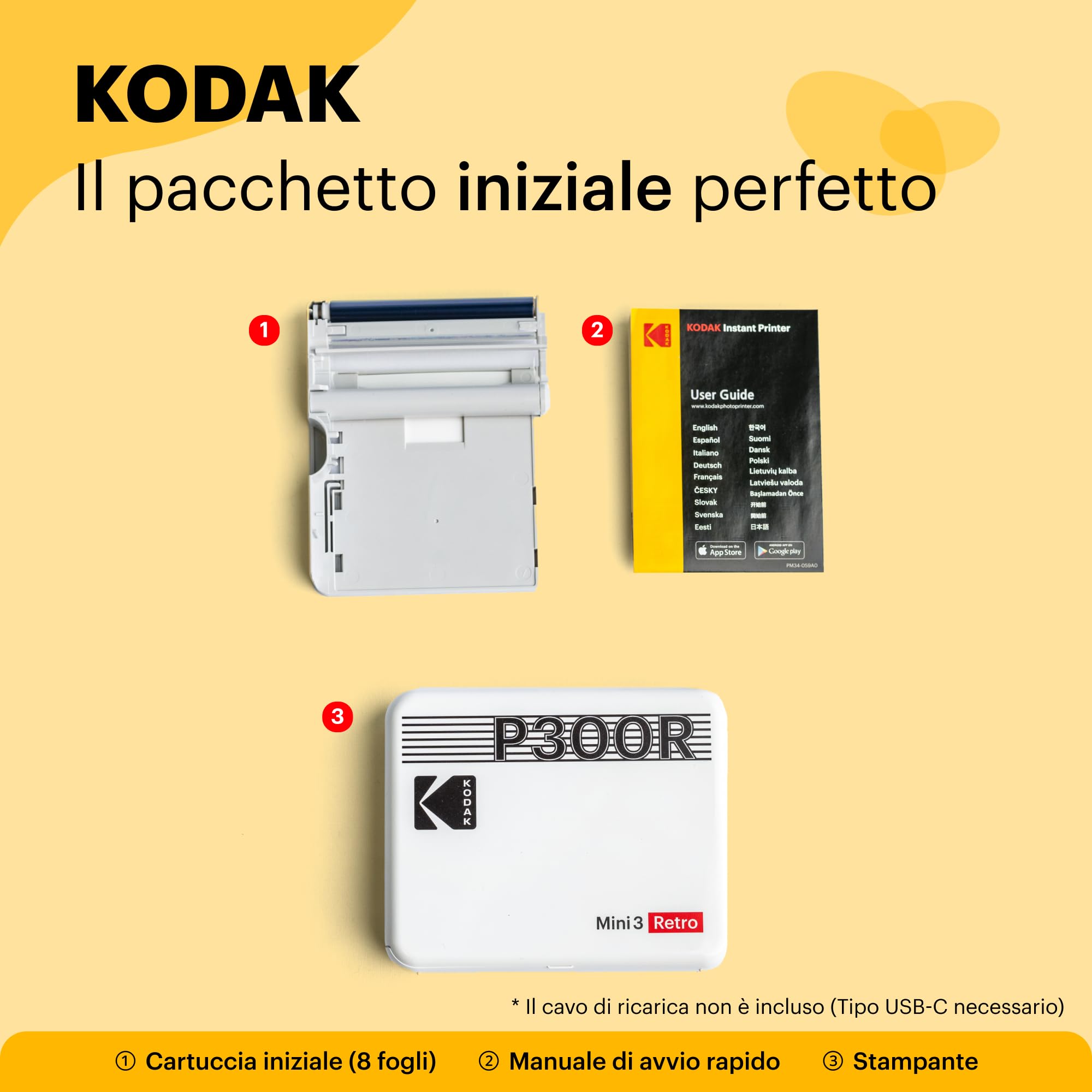 KODAK Mini 3 Retro 4PASS Stampante Fotografica Portatile (7.6x7.6cm) + 8 Fogli, Bianco