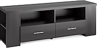 SONAX Bromley TBR-101-B TV Stand Bench - Ravenwood Black, Fits 48-70" TVs, Dual Drawers & Side Shelves for Media Storage