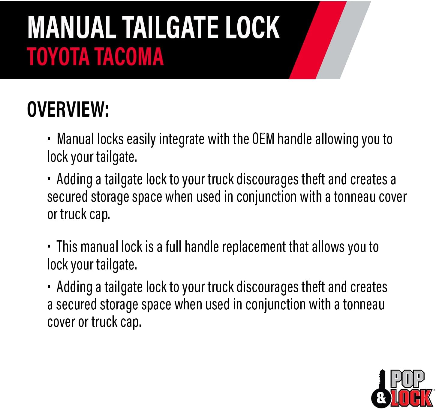 Pop & Lock PL5502 Speedway Blue Manual Tailgate Lock for Toyota Tacoma (Standard Lock)