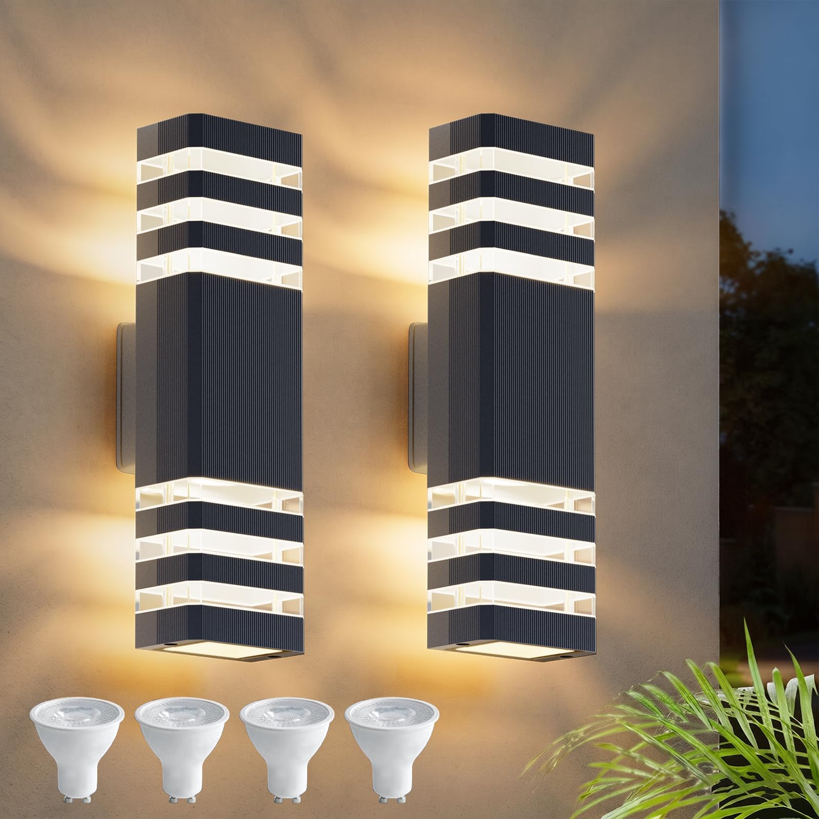 Klighten 2PCS Außenlampe Aussenlampe Wand,IP65 Außenleuchte Außenwandleuchte GU10 Up Down 3000K,LED Wandleuchte Wandlampe aussen -Aussenleuchte Außenbeleuchtung Garage & Korridor|Anthrazit