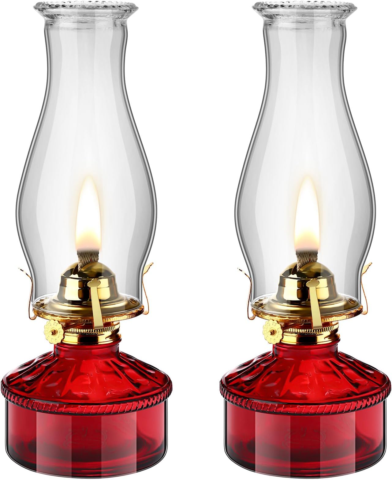 Tuanse 2 Pcs Oil Lamps for Indoor Use Vintage Hurricane Emergency Glass Oil Lamps Large Lantern Classic Decorative Oil Lamp for Home Tabletop Emergency Lighting Supplies (Red)