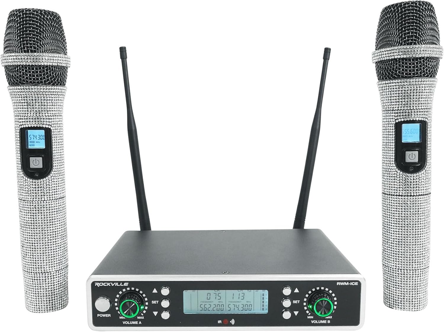 Rockville RWM-ICE Dual UHF 100 Channel, Diamond Handheld Wireless Microphone System, Long-Range 400ft, High-Fidelity Sound, Durable Metal Build, for Performers and Event Hosts - Image 2